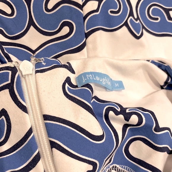 J. McLaughlin Sophia Dress Byzantium Fleur De Lis Size Medium White Blue - Picture 4 of 7